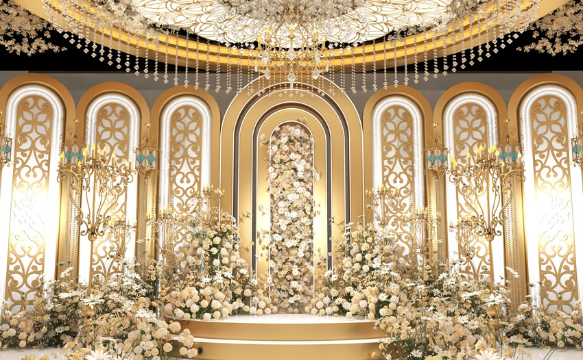 果洛香槟色调婚礼堂效果展示